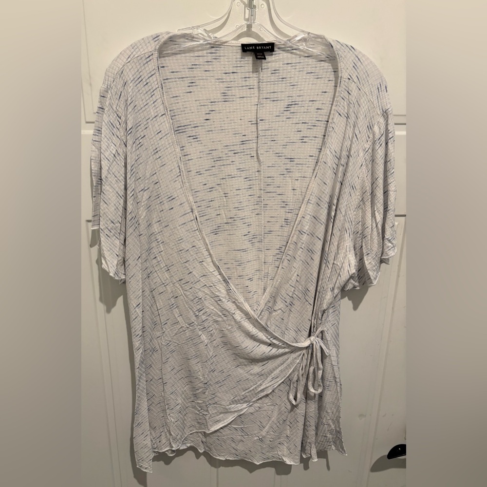 Lane Bryant 22/24 white/light blue Wrap Blouse